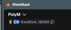 MetaMask — cabeçalho da extensão a mostrar a conta ativa e o respetivo endereço abreviado